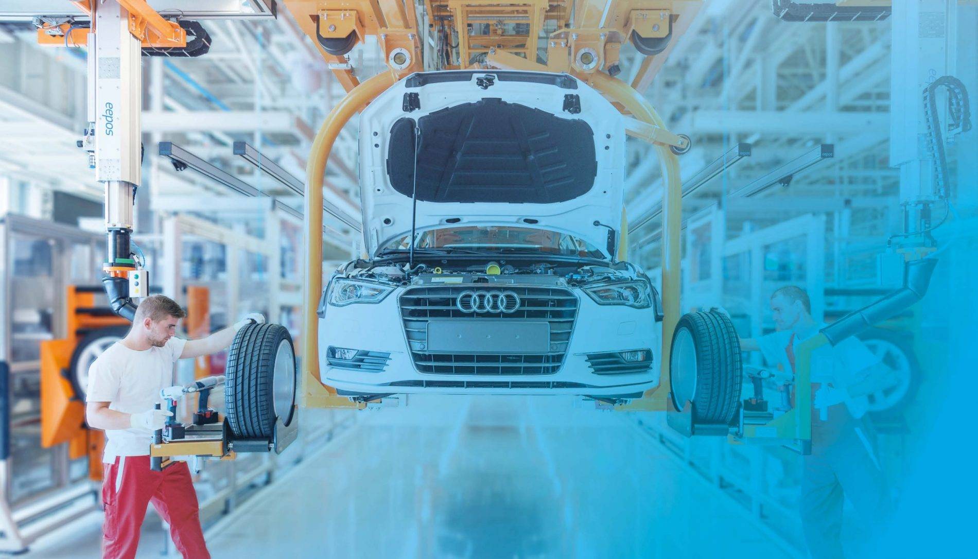 eepos Kransystem in der Montagehalle von Audi